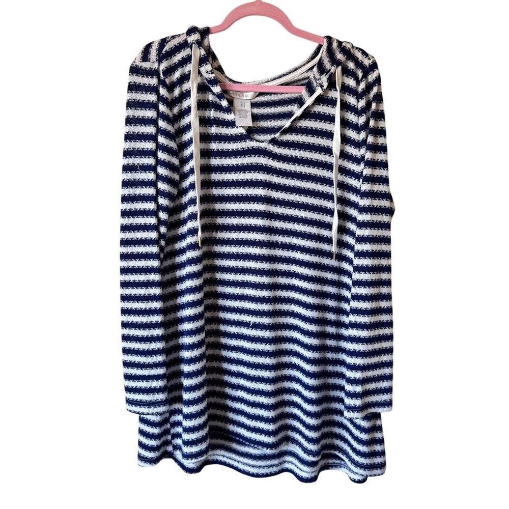 La Blanca Blue White Striped Knit Hoodie Swimsuit Coverup Womens M Nautical